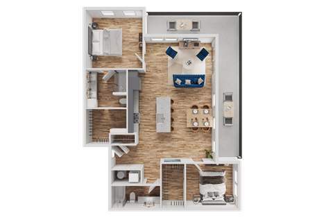 Floor plan for 2 beds, 2 baths, 1209 sqft